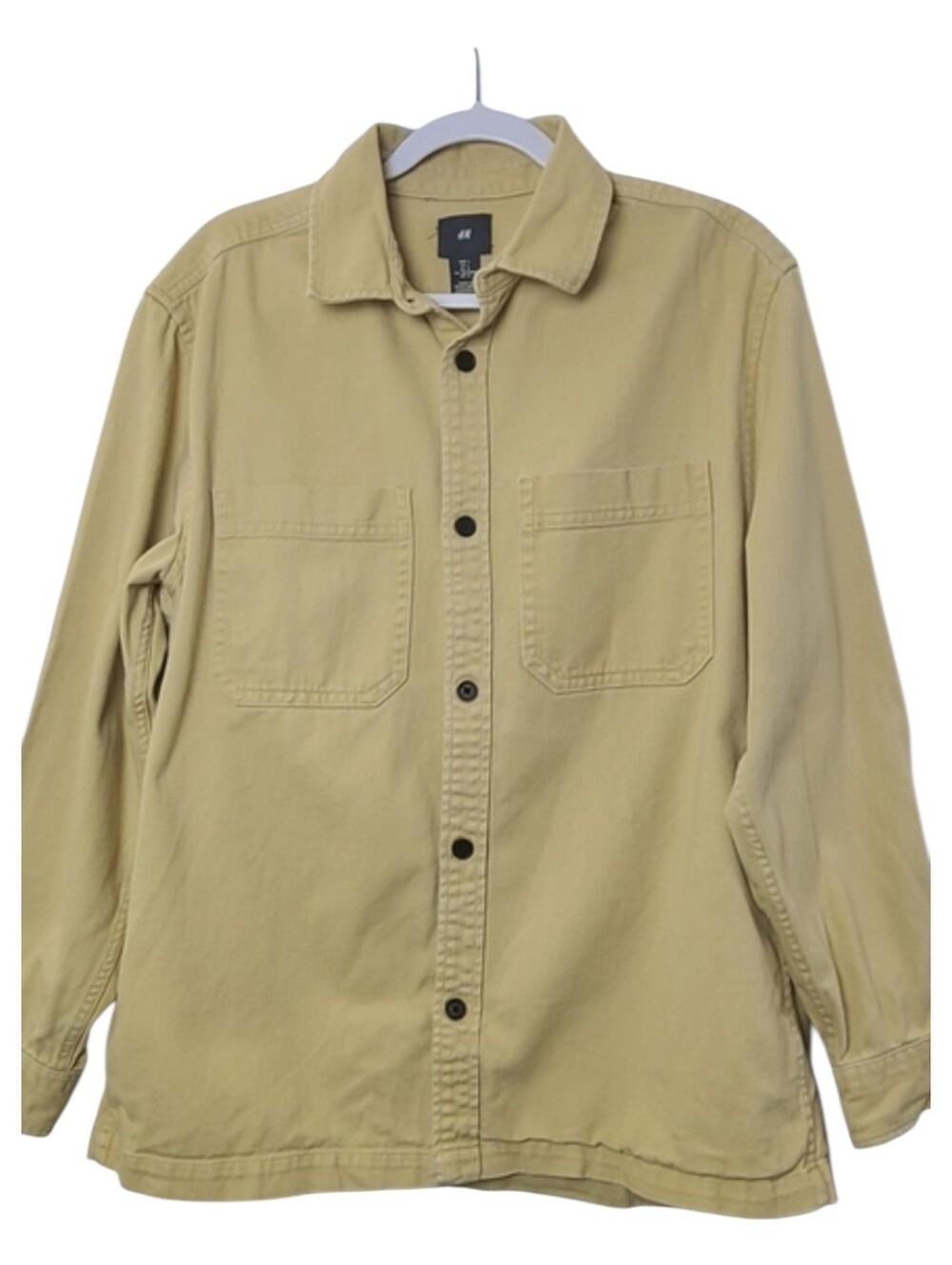 H&M Menโs Tan Button-Up Long Sleeve Denim Jean Shirt Casual Size L
